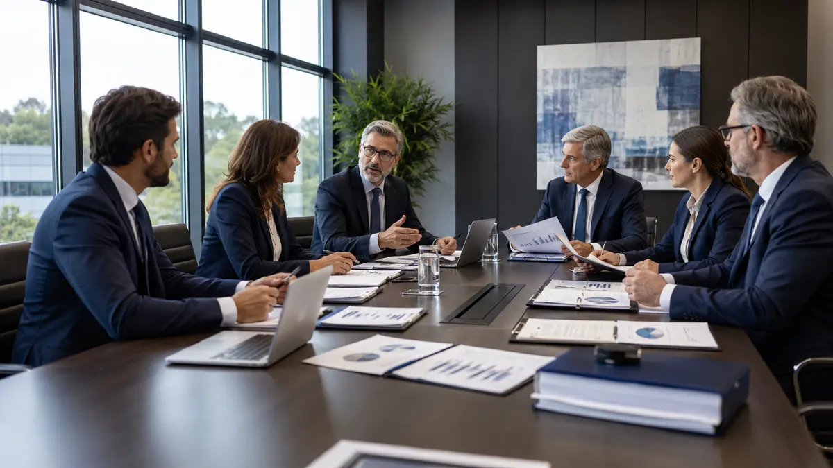 Consejo directivo de una universidad revisando expedientes de RVOE
